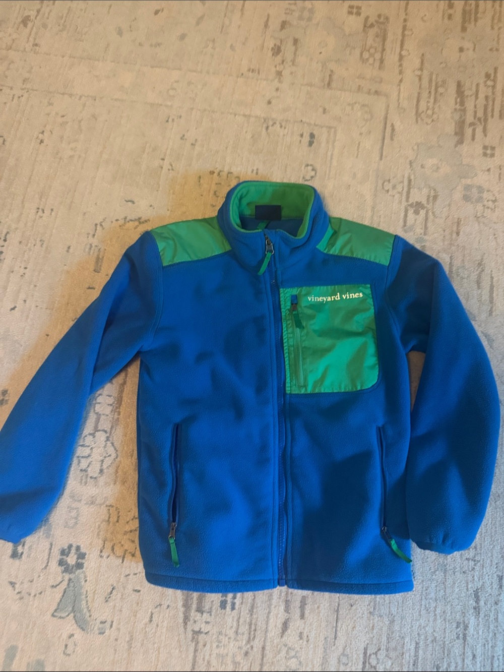 Vineyard Vines Kids Royal Blue Fleece Jacket with Green Trim